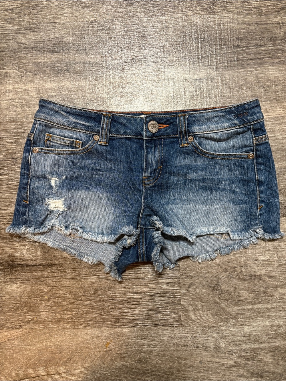 Dittos Blue Distressed Frayed Hem Jean Shorts